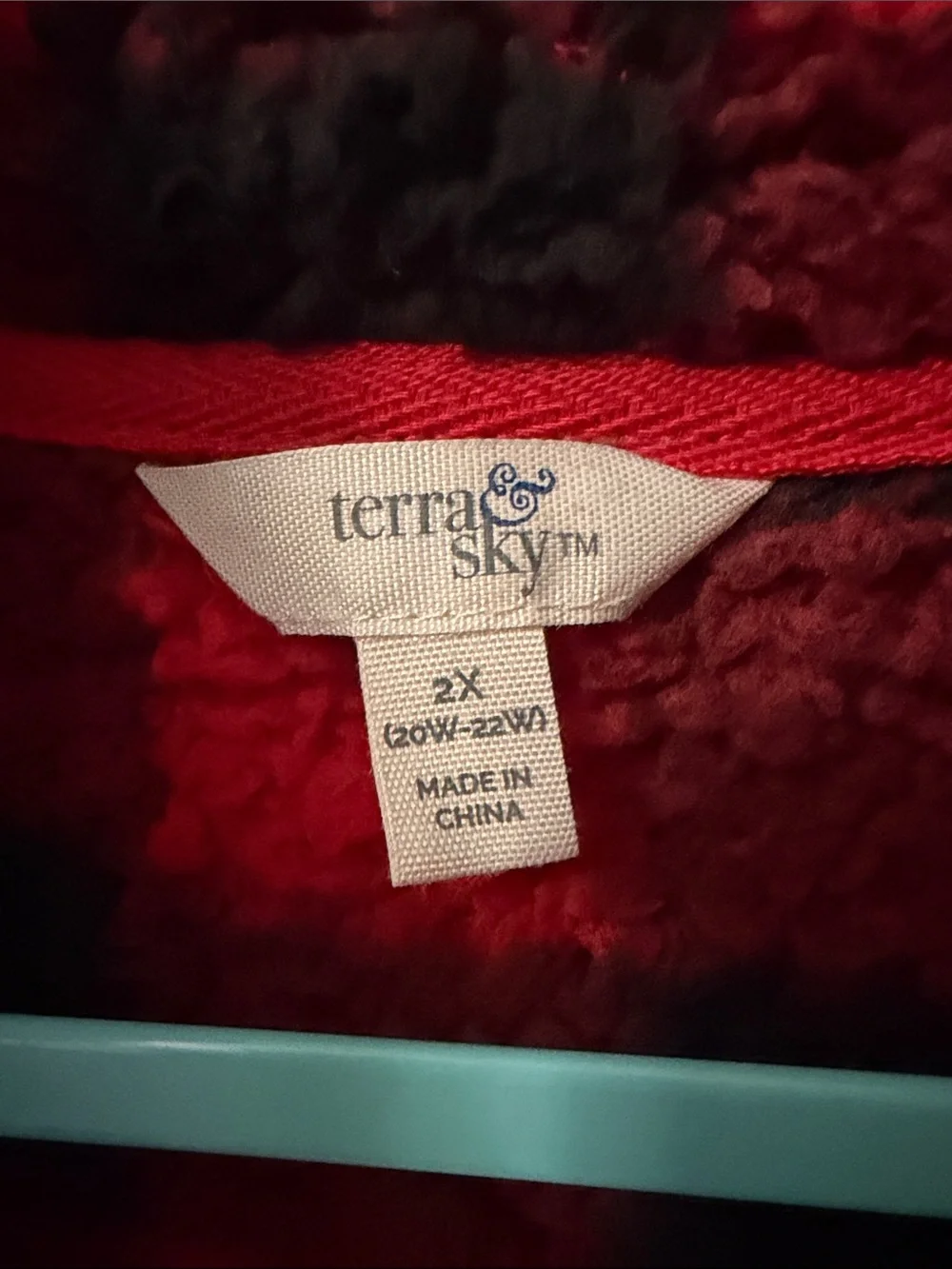 Terra & Sky Red and Black Buffalo Plaid Sherpa Half-Zip Turtleneck